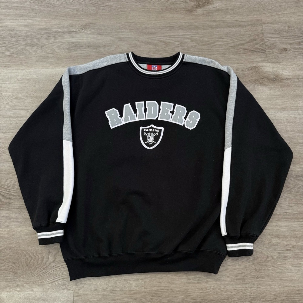 VTG 2002 Oakland Raiders Colorblock Sweatshirt Embroidered NFL Crewneck L